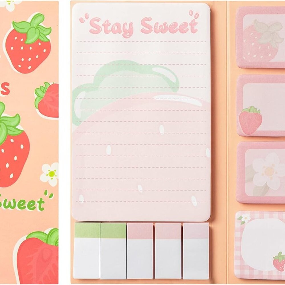 Life is Berry Sweet Sticky Notes Set, 550 Sheets, Strawberry Pattern Self-Stick